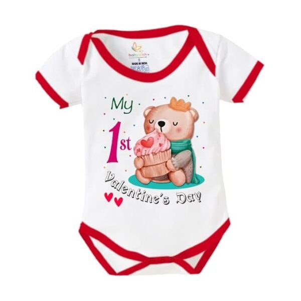 baby wish My First Valentine Day Romper Clothes Baby Valentine Bodysuits Newborn Outfit Romper with Envelop Neck Half Sleeve Unisex Romper Infant Dress Teddy Bear Valentine Print